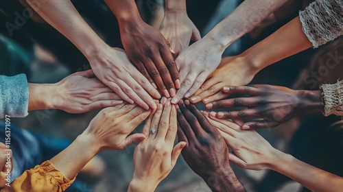 Diverse Hands United In A Circle Of Unity photo