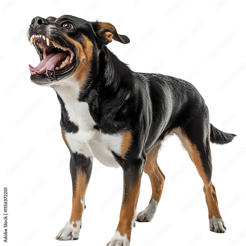 Obraz premium an aggresive dog, side view, white background