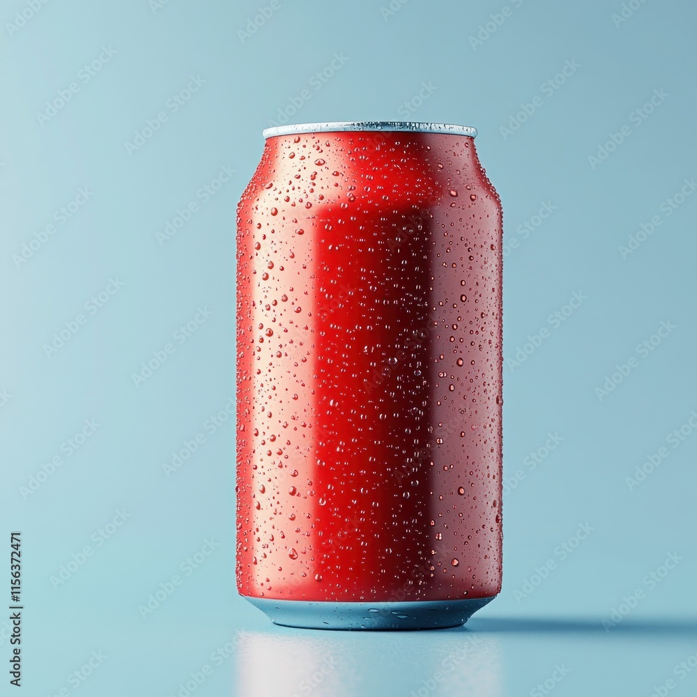 Cold red aluminum soda can with condensation. Cold red aluminum soda can with condensation.