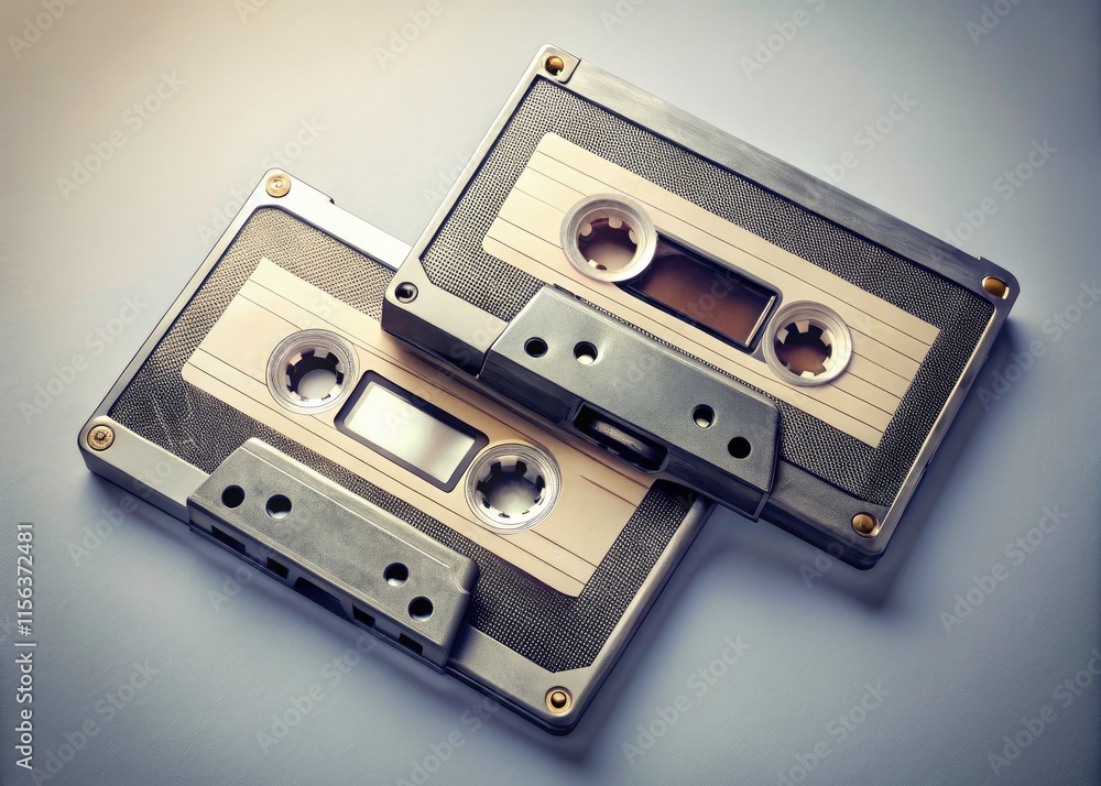 Obraz premium Vintage Audio Cassettes: Retro Music Memorabilia, 80s 90s Tapes, Old School Music, Compact Cassette Tapes, Stereo Cassette, Analog Sound, Music Collection, Nostalgia