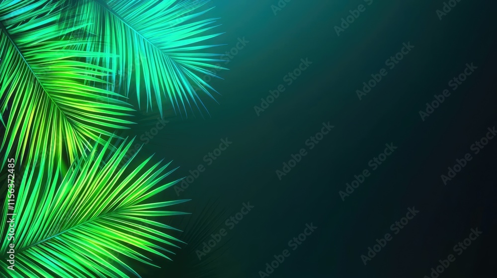 Obraz premium Greenery palms idea. Vibrant green palm leaves against a dark and moody background.