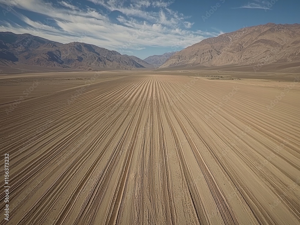Naklejka premium Vast Desert Landscape with Texture and Shadows Under Bright Sky