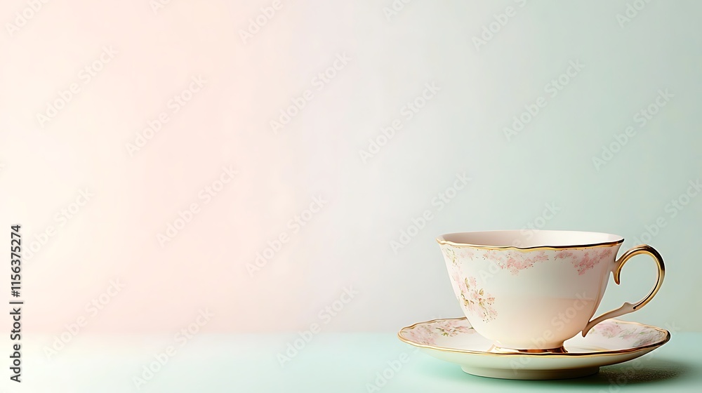 Elegant Teacup and Saucer Pink Floral Design Pastel Background Elegant Teacup and Saucer Pink Floral Design Pastel Background
