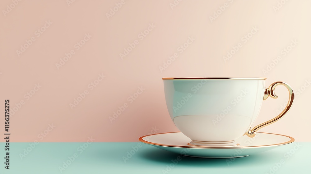 Elegant Teacup Gold Trim Pastel Background Tea Time Luxury Still Life Elegant Teacup Gold Trim Pastel Background Tea Time Luxury Still Life