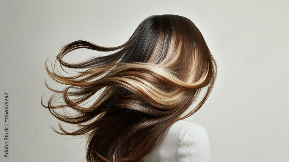 Fototapeta premium 若い女性の後ろ姿。美しい髪が靡いてるヘアケアやカラーリングのイメージ撮影。