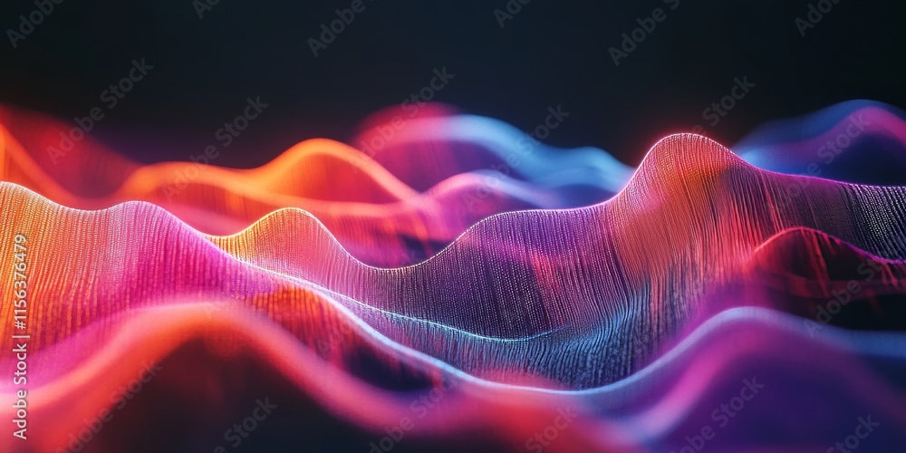 Fototapeta premium A vibrant abstract image showcasing colorful wave patterns with dynamic light effects, creating a futuristic digital landscape.