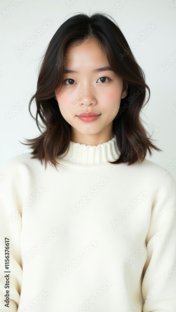 Elegant woman in a white sweater, looking directly at the camera, ideal for lifestyle or fashion themes. Elegant woman in a white sweater, looking directly at the camera, ideal for lifestyle or fashion themes.