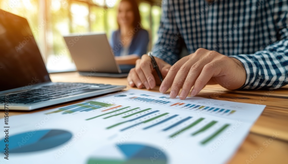 Businessman Analyzing Financial Data Charts Graphs on Laptop, Teamwork Meeting Strategy Planning Businessman Analyzing Financial Data Charts Graphs on Laptop, Teamwork Meeting Strategy Planning