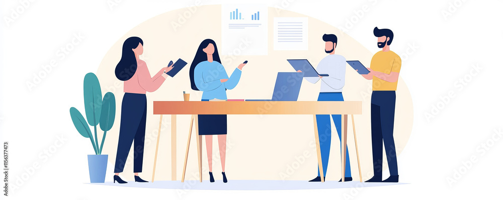 Coworkers collaborating on project ideas in office digital workspace teamwork concept Coworkers collaborating on project ideas in office digital workspace teamwork concept