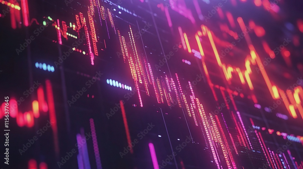 Obraz premium Market Pulse: Dynamic Data Visualization: A vibrant abstract representation of financial market data.