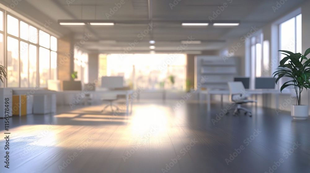 Modern Open Space Office with Abstract Light and Blurred Background Modern Open Space Office with Abstract Light and Blurred Background