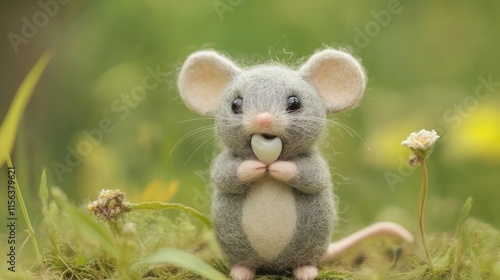 Felt-crafted mouse holding a tooth, ideal for whimsical tooth fairy or childrena??s room designs photo