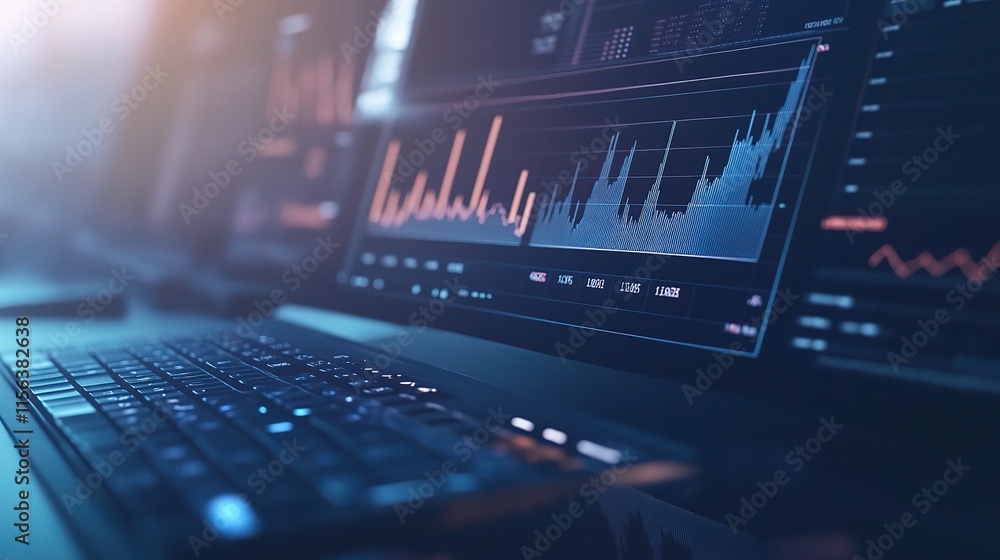 Financial Business Charts and Graphs on Computer Screen Display Financial Business Charts and Graphs on Computer Screen Display