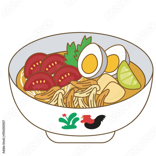 Indonesian food Soto Ayam or chicken soup with vegetables and noodles