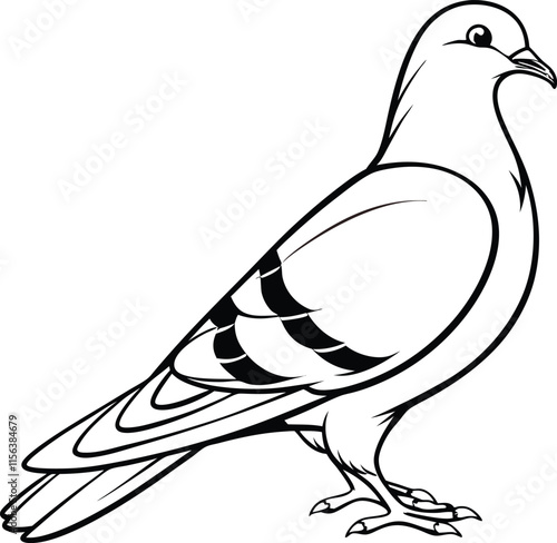 The pigeon outline vector and straightforward illustration line art design on a white background.