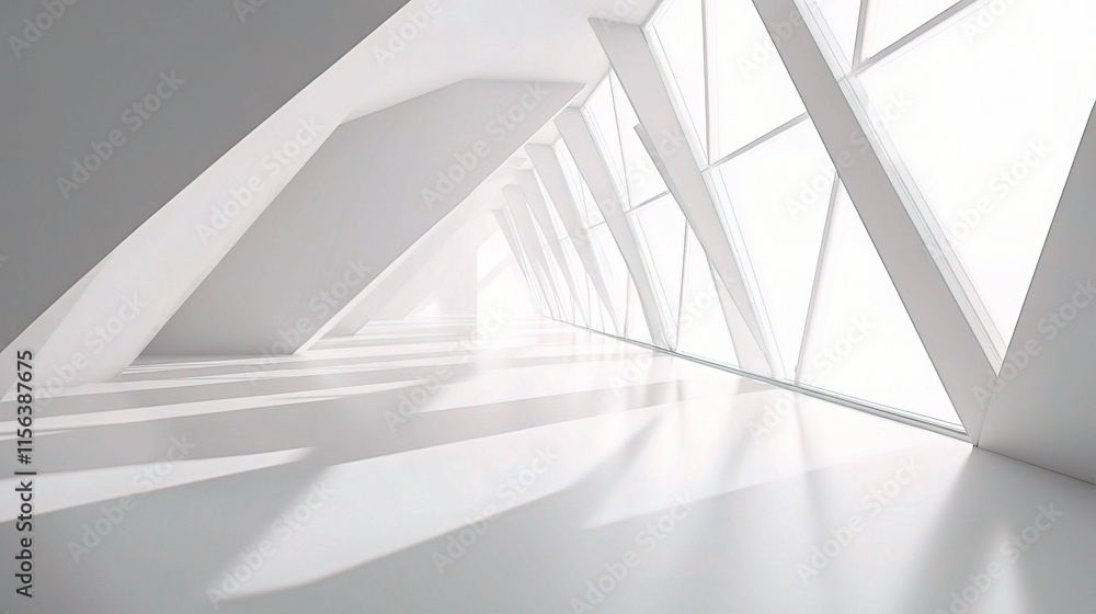 Modern Monochrome Architectural Interior with Geometric Glass Windows Modern Monochrome Architectural Interior with Geometric Glass Windows
