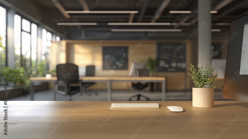 Fototapeta premium Open Office Space with Abstract Lighting and Blurred Background