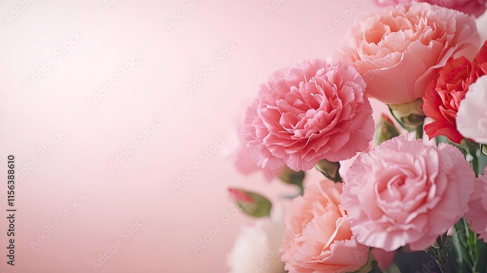 Pastel floral concept. A beautiful arrangement of pink and white carnations on a soft pastel background. Pastel floral concept. A beautiful arrangement of pink and white carnations on a soft pastel background.