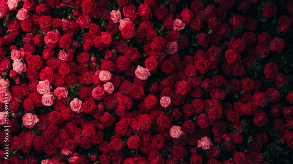 A wall of red and pink roses, a Valentine's Day background. A wall of red and pink roses, a Valentine's Day background.