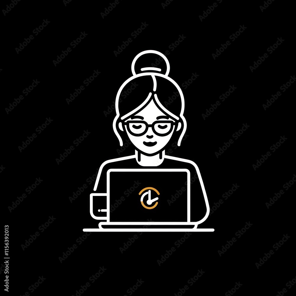 Woman working on laptop, outlined vector illustration. Woman working on laptop, outlined vector illustration.