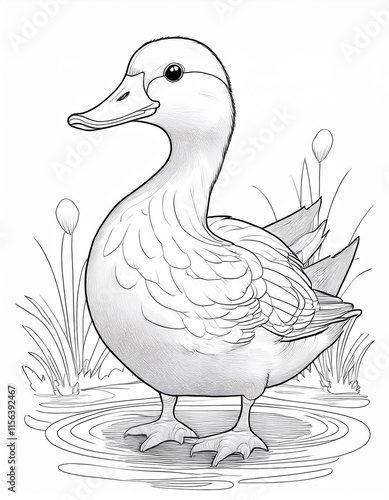 Coloring page of little duck for kids coloring book