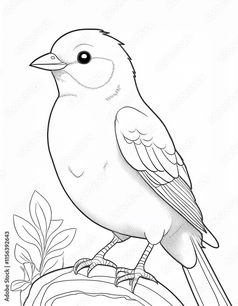 Fototapeta premium Colored and Black and White Vector Illustration of a Happy Nightingale. Cute Cartoon Bird Isolated on a White Background Coloring Page. Happy Animals Coloring Book for Children
