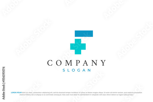 letter f plus minus and medical logo