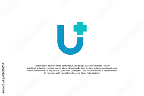 medical plus and letter u logo design