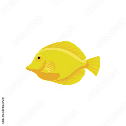 vector drawing tropical fish, yellow tang, lemon sailfin, somber surgeonfish, Zebrasoma flavescens isolated at white background, hand drawn illustration