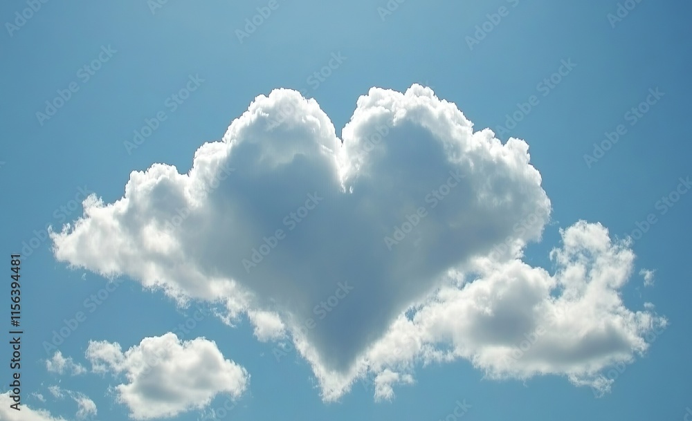 White heart-shaped cloud in a clear blue sky, symbolizing love and harmony with nature.