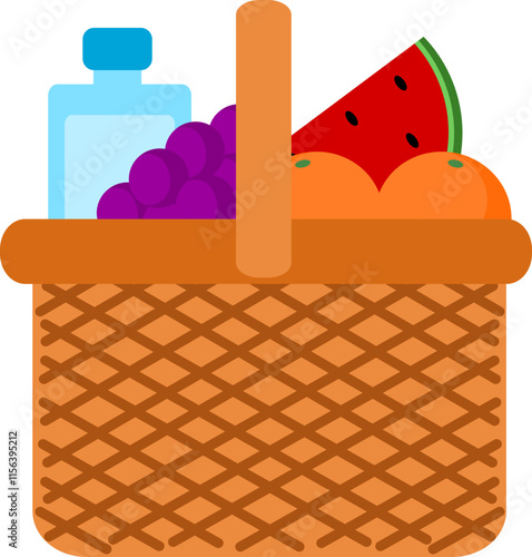 Colorful Picnic Basket with Food Items
