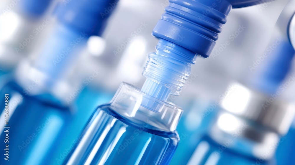Close-up of blue-capped bottles, highlighting their threaded tops and clear liquid, suggesting a focus on health or beauty products. Close-up of blue-capped bottles, highlighting their threaded tops and clear liquid, suggesting a focus on health or beauty products.