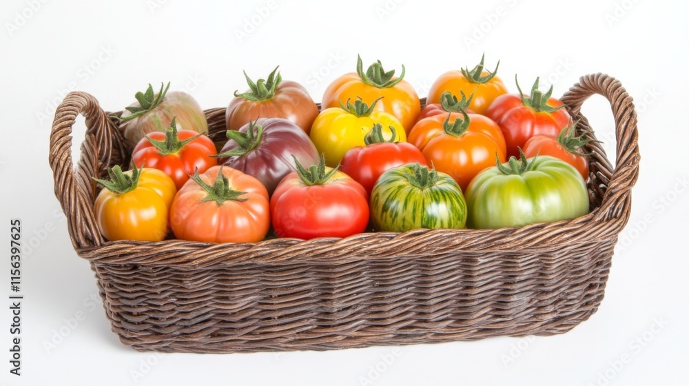Fresh Tomatoes in a Basket on a Light Background Fresh Tomatoes in a Basket on a Light Background