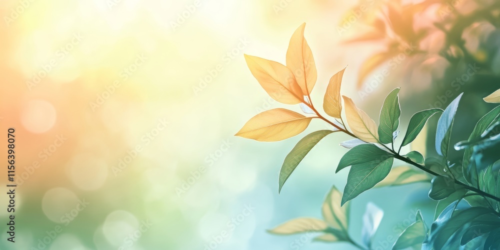 Fototapeta premium Close-up of sunlit leaves with a soft bokeh background, capturing the essence of tranquility and nature's beauty.