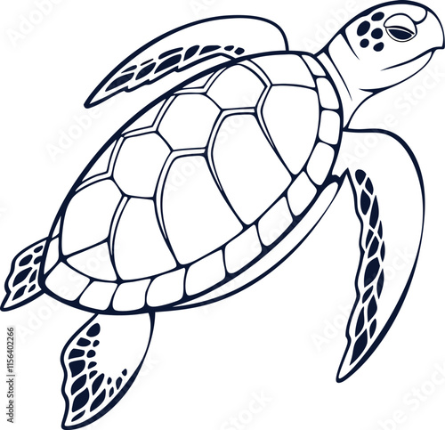 Turtle outline vector and straightforward illustration line art design on a white background. photo