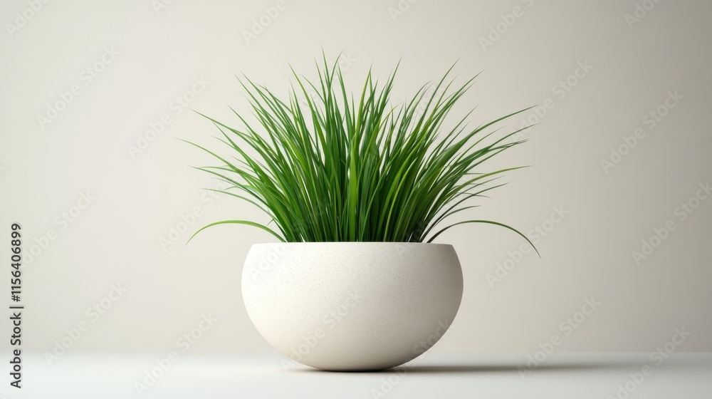 Lush green grass in a minimalist white pot. Ideal for home decor, blogs, or minimalist design projects. Lush green grass in a minimalist white pot. Ideal for home decor, blogs, or minimalist design projects.