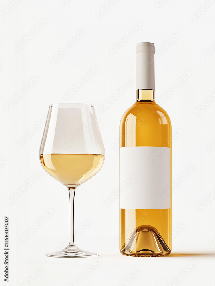 Sophisticated Wine Bottle and Glass Composition for Branding and Advertising Sophisticated Wine Bottle and Glass Composition for Branding and Advertising