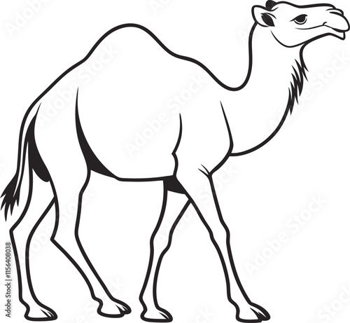 The camel outline vector and straightforward illustration line art design on a white background.