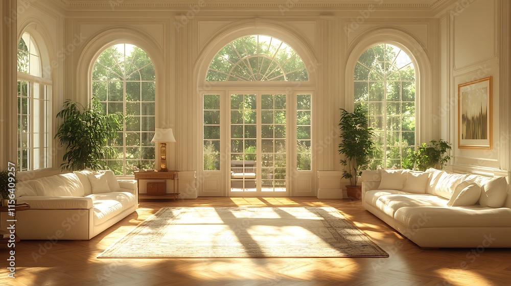 Sunlit Luxury Living Room with Arch Windows Sunlit Luxury Living Room with Arch Windows