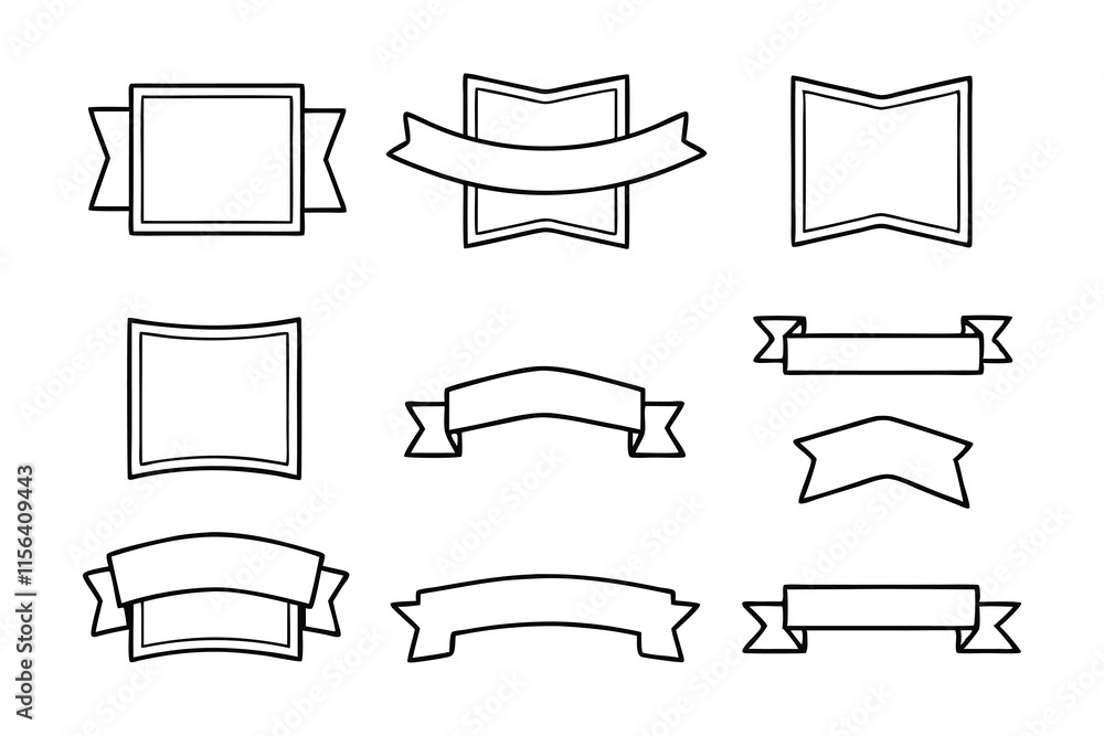Vector Illustration of Ribbon Banner Set with Blank Space for Text, Curved and Flat Design for Graphic Design Projects. Vector Illustration of Ribbon Banner Set with Blank Space for Text, Curved and Flat Design for Graphic Design Projects.