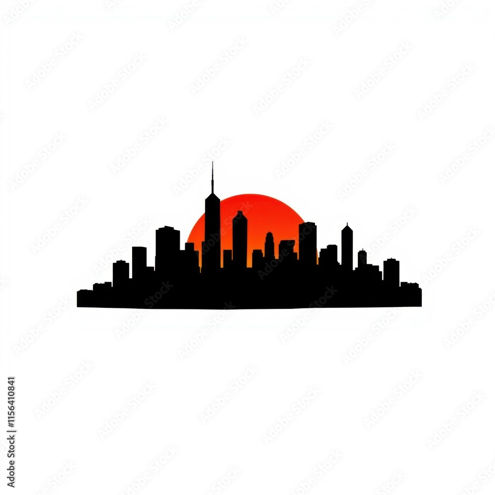 Naklejka premium Vibrant and bold cityscape illustration architecture city depicting a stylized city skyline at sunset on a white background. skyline silhouette. cityscape illustration architecture city
