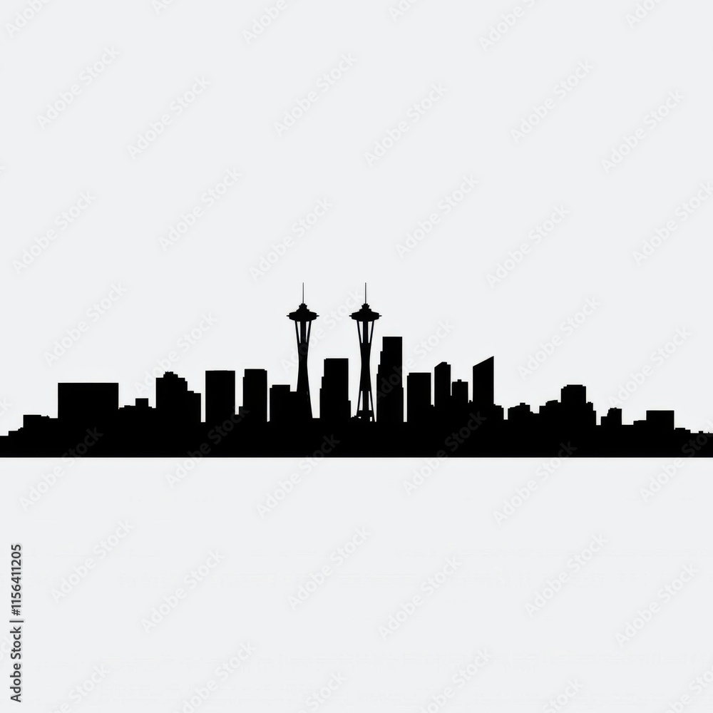Naklejka premium A flat vector skyline cityscape illustration architecture city of seattle washington. city in usa. skyline silhouette. cityscape illustration architecture city 