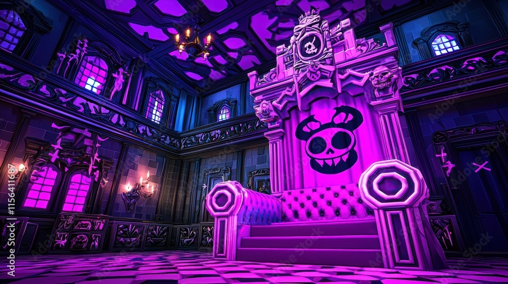 Obraz premium Dark and Mysterious Throne Room with Purple Lighting and Skulls