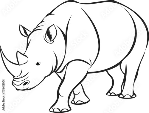 Rhinoceros outline vector and illustration line art design on a white background.