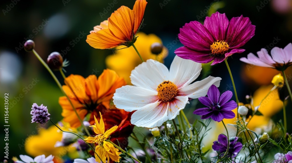 Vibrant field of flowers dancing in the breeze nature landscape outdoor serenity colorful blooming garden Vibrant field of flowers dancing in the breeze nature landscape outdoor serenity colorful blooming garden