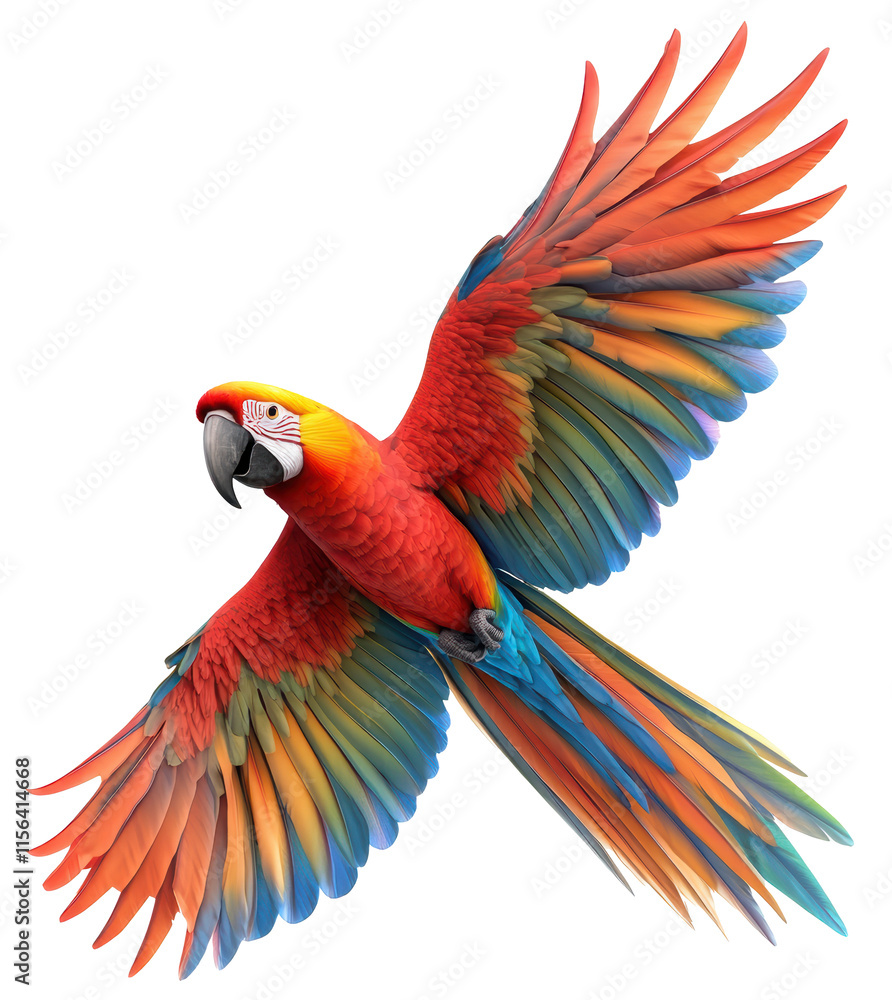 Obraz premium A colorful parrot with a blue and yellow wing is flying in the air