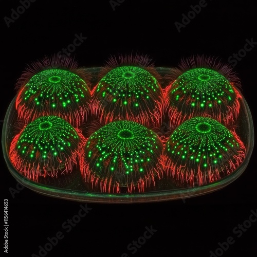 Vibrant Corals in Neon Colors with Green and Red Illumination Effects photo