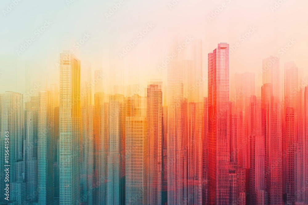 A vibrant abstract cityscape featuring modern skyscrapers in a blend of red, orange, and yellow hues, creating a dreamlike urban scene. A vibrant abstract cityscape featuring modern skyscrapers in a blend of red, orange, and yellow hues, creating a dreamlike urban scene.