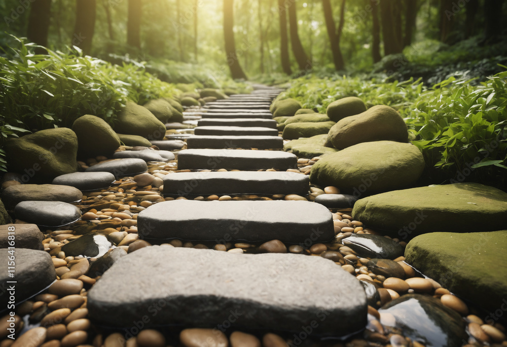 Stepping stones leading upward concept, Small Steps, Big Success Stepping stones leading upward concept, Small Steps, Big Success