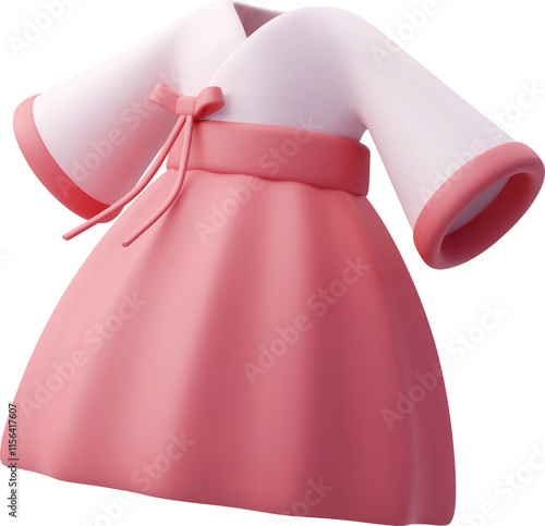 3d Vector Traditional Hanbok clothes, South Korea, Elements tourism concept.